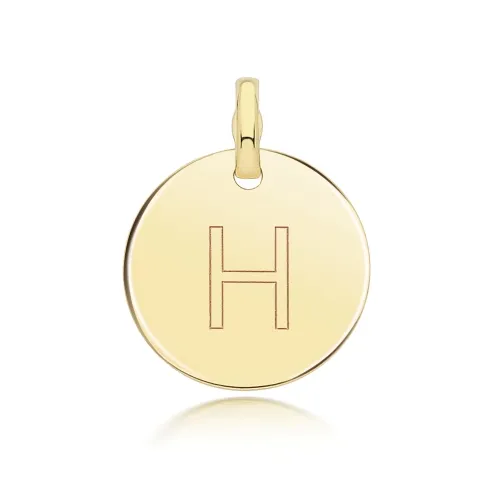 9ct Yellow Gold Round Plain Initial Pendant 14.3mm H